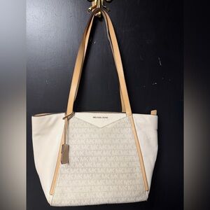 Michael Kors White and Tan Tote Bag
